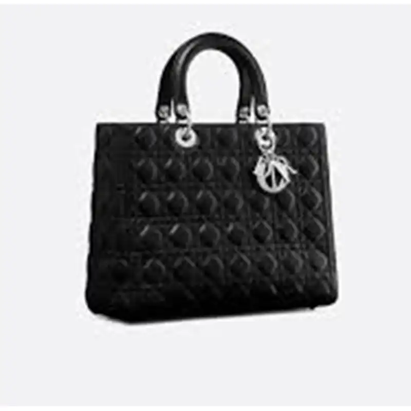 Cheap Large Lady Dior Bag Cannage Lambskin Black Silver Luxury