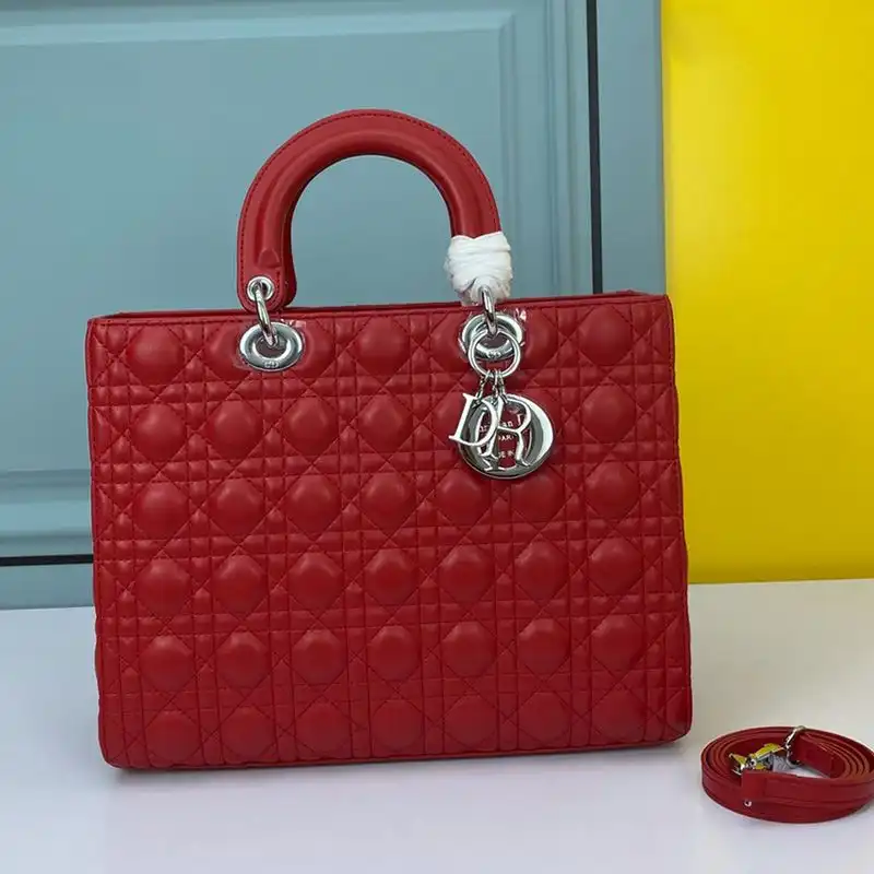 Cheap Large Lady Dior Bag Cannage Lambskin Red Silver Hot Sale