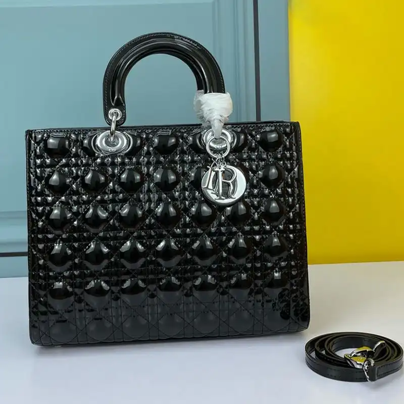 Cheap Large Lady Dior Bag Patent Cannage Calfskin Black Silver Hot Sale