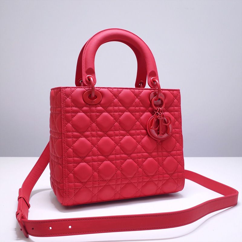 TOP Medium Lady Dior Bag Ultramatte Cannage Calfskin Red