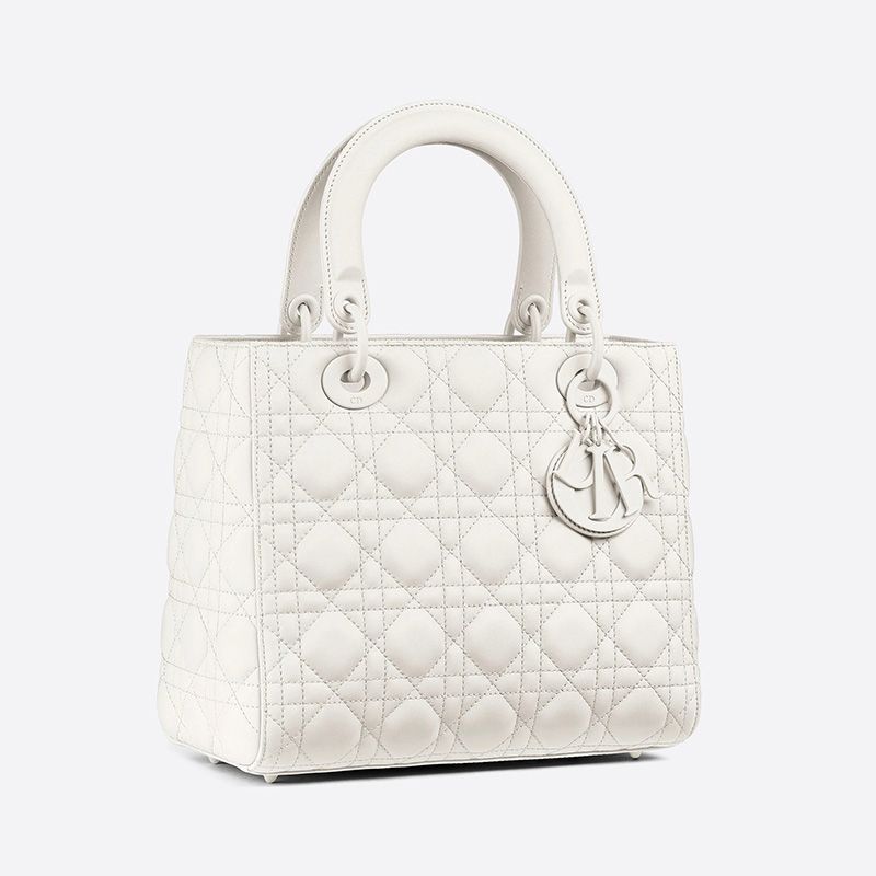 Hot Medium Lady Dior Bag Ultramatte Cannage Calfskin White