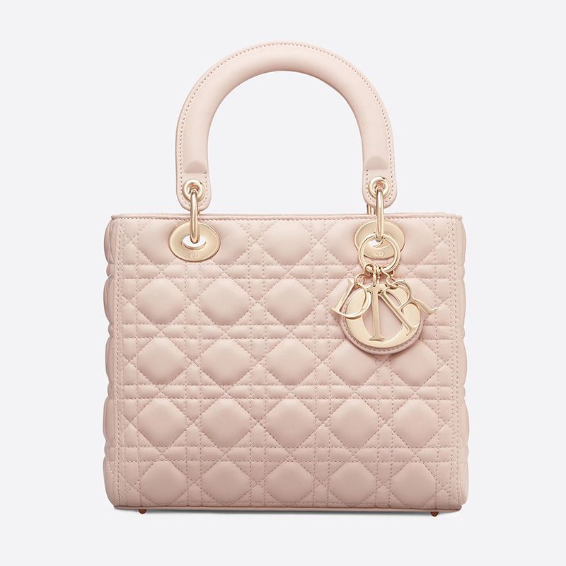 Medium Lady Dior Bag Cannage Lambskin Apricot Gold