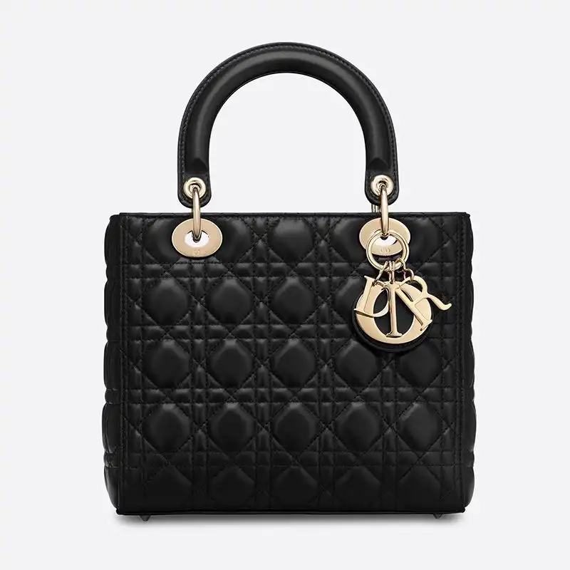 Medium Lady Dior Bag Cannage Lambskin Black Gold Hot Sale