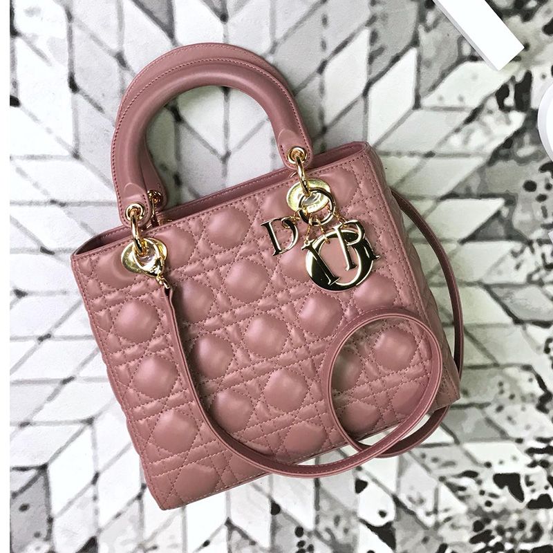 Hot Medium Lady Dior Bag Cannage Lambskin Nude Gold