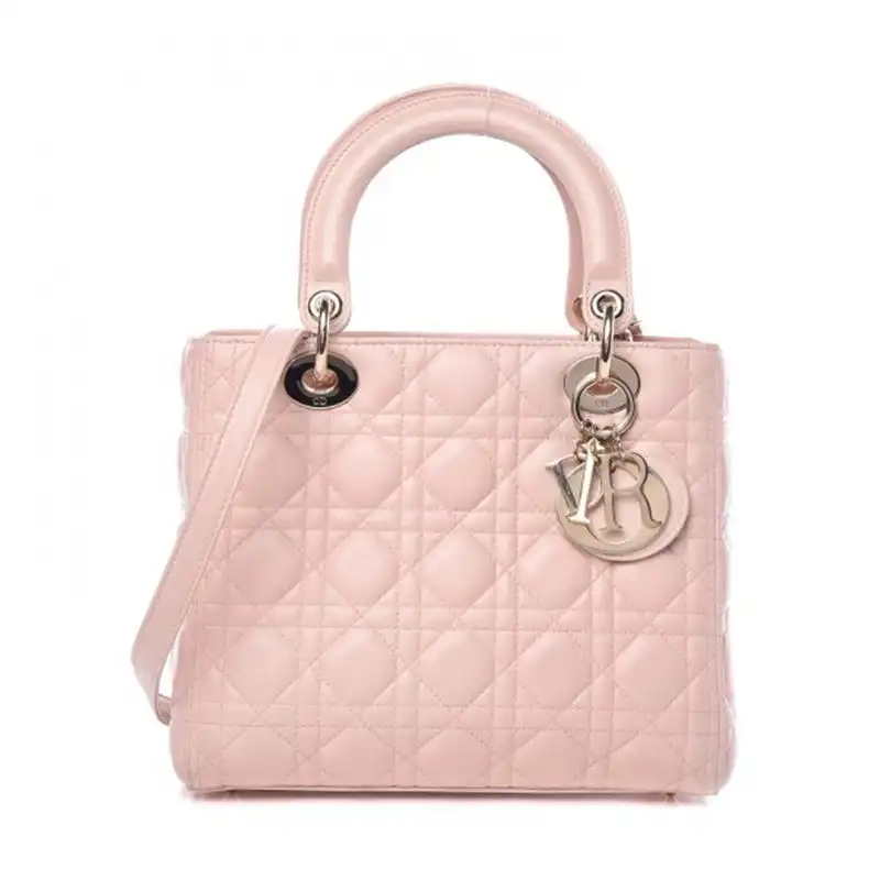 Medium Lady Dior Bag Cannage Lambskin Pink Gold Hot Sale