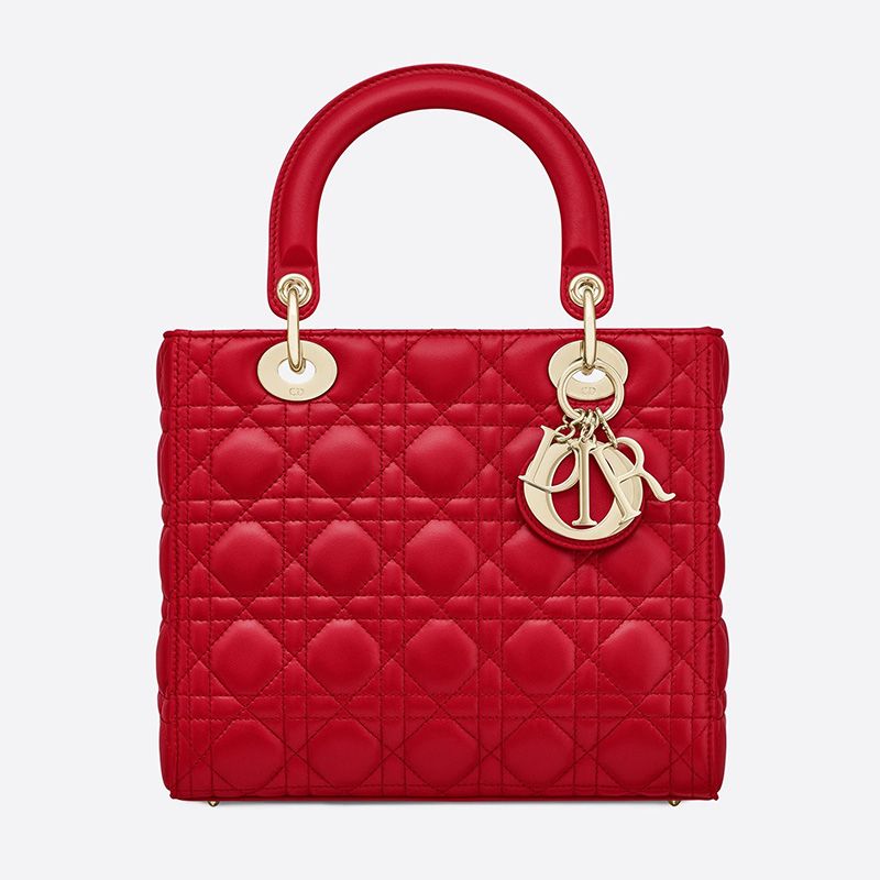 Medium Lady Dior Bag Cannage Lambskin Red Gold Hot Sale