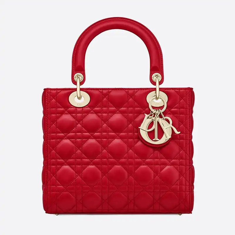 TOP Medium Lady Dior Bag Cannage Lambskin Red Gold