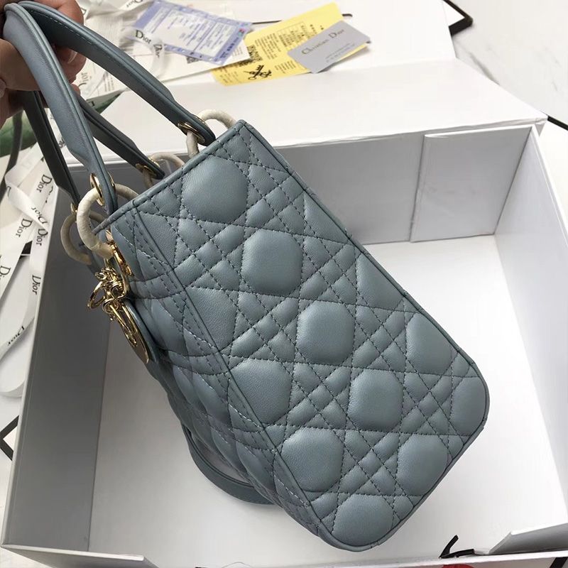 Medium Lady Dior Bag Cannage Lambskin Sky Blue Gold