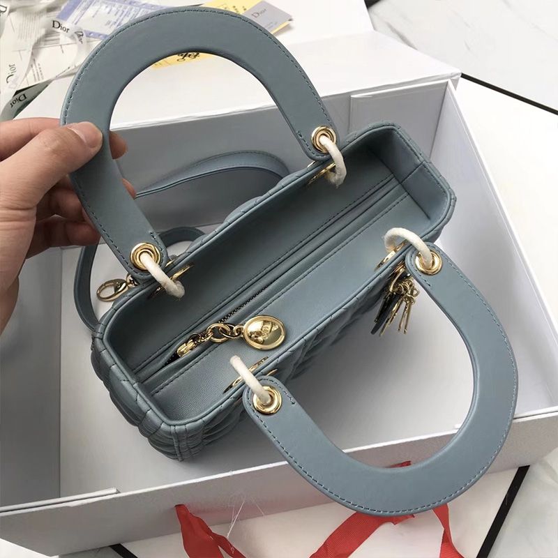 Medium Lady Dior Bag Cannage Lambskin Sky Blue Gold