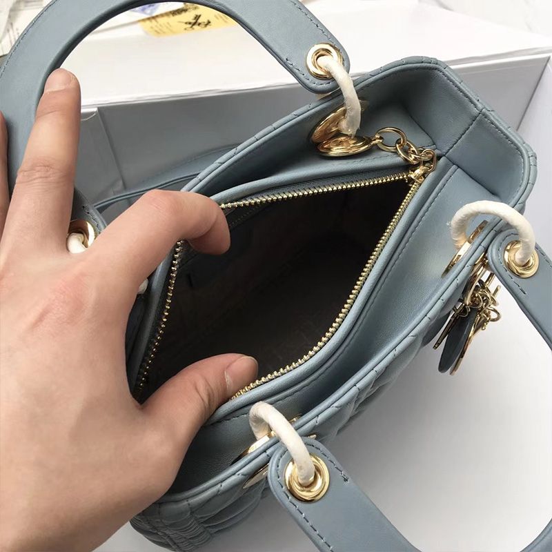 Medium Lady Dior Bag Cannage Lambskin Sky Blue Gold