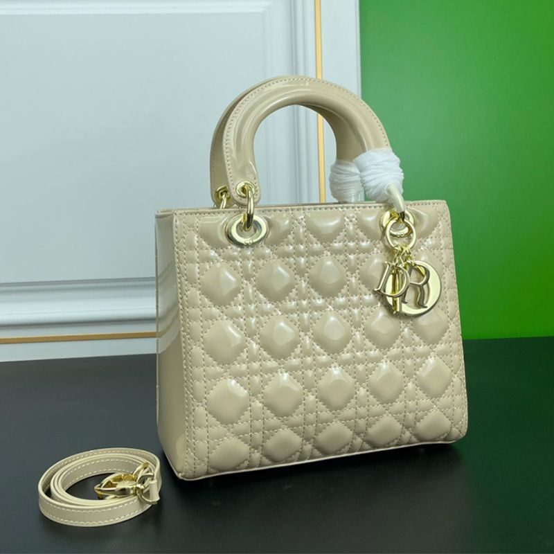 Medium Lady Dior Bag Patent Cannage Calfskin Apricot Gold Hot Sale