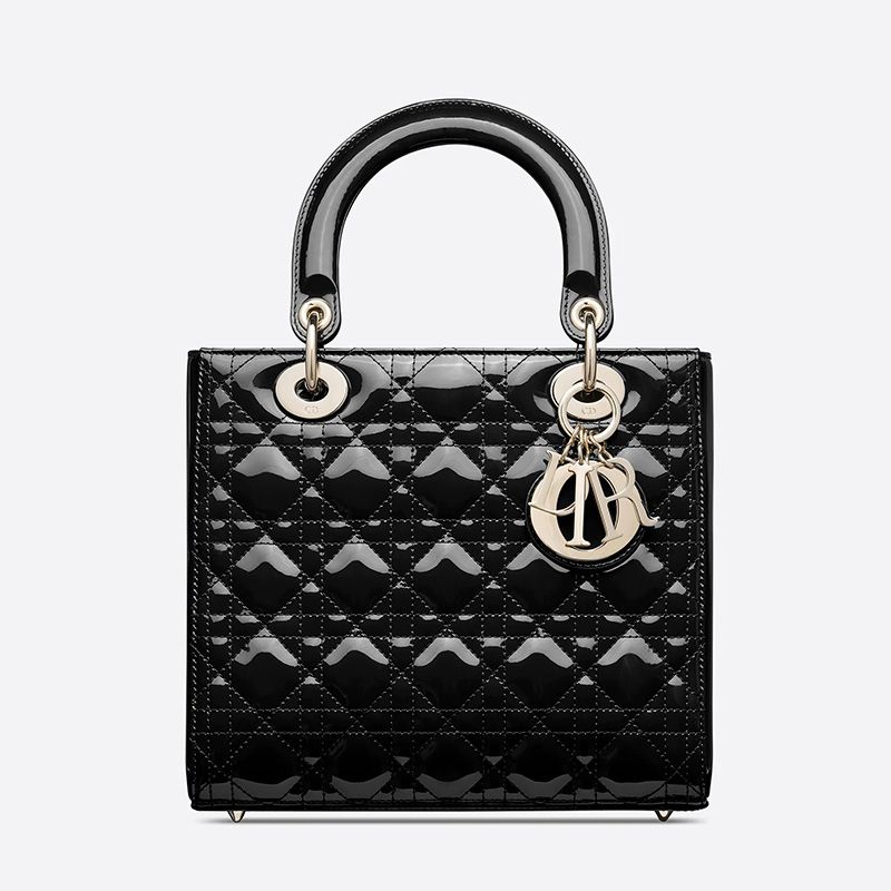 Hot Medium Lady Dior Bag Patent Cannage Calfskin Black Gold