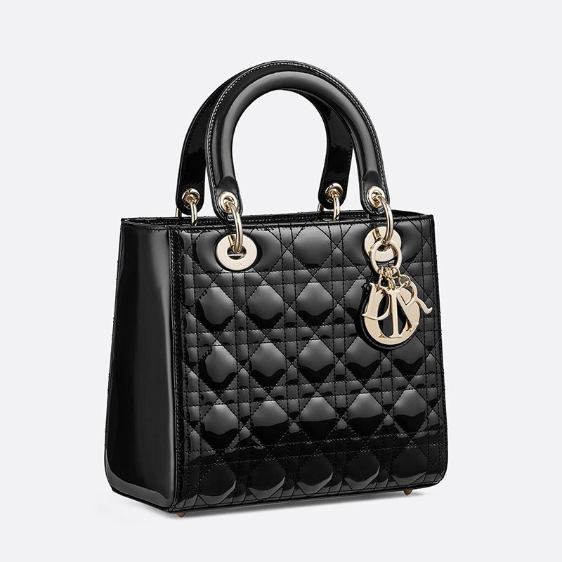 Hot Medium Lady Dior Bag Patent Cannage Calfskin Black Gold