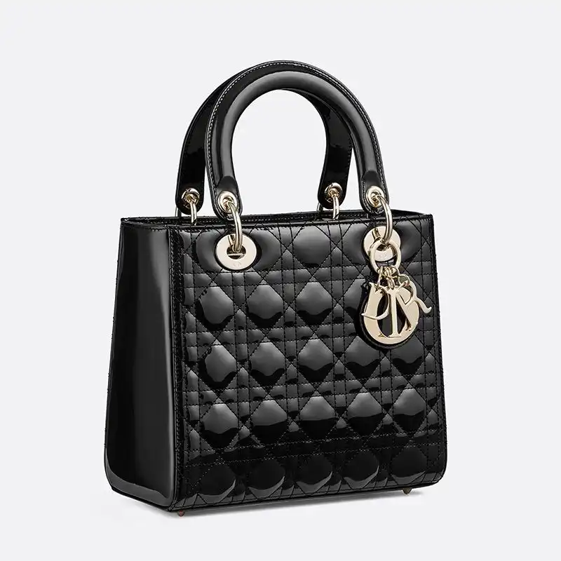 Cheap Medium Lady Dior Bag Patent Cannage Calfskin Black Gold Luxury