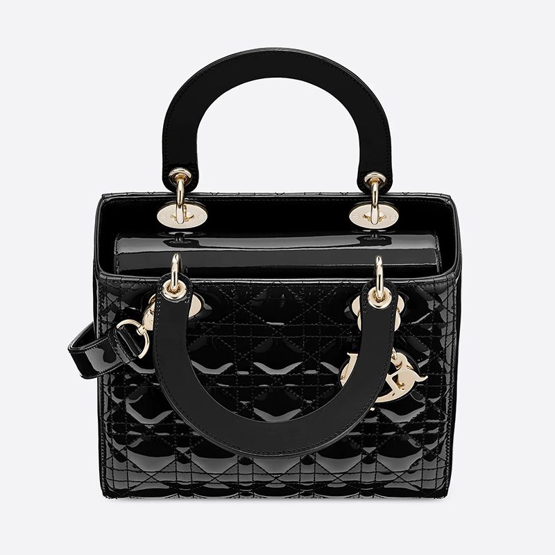 Hot Medium Lady Dior Bag Patent Cannage Calfskin Black Gold