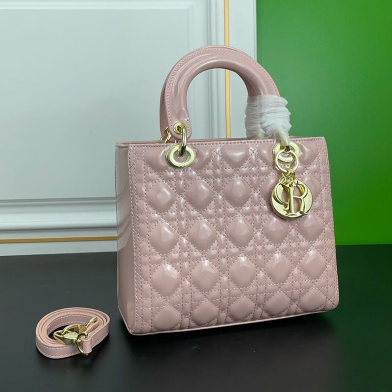 Hot Medium Lady Dior Bag Patent Cannage Calfskin Pink Gold