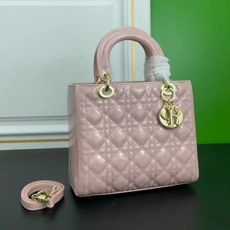 Cheap Medium Lady Dior Bag Patent Cannage Calfskin Pink Gold Luxury