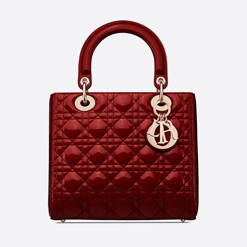 Medium Lady Dior Bag Patent Cannage Calfskin Red Gold