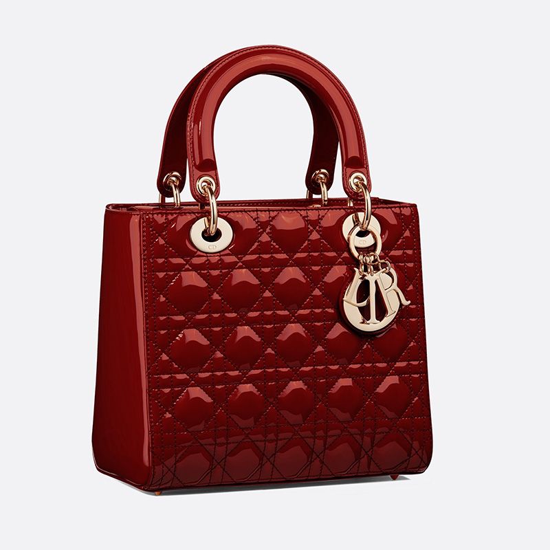 Medium Lady Dior Bag Patent Cannage Calfskin Red Gold