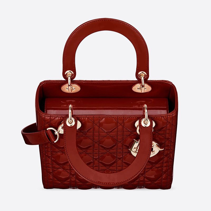 Medium Lady Dior Bag Patent Cannage Calfskin Red Gold