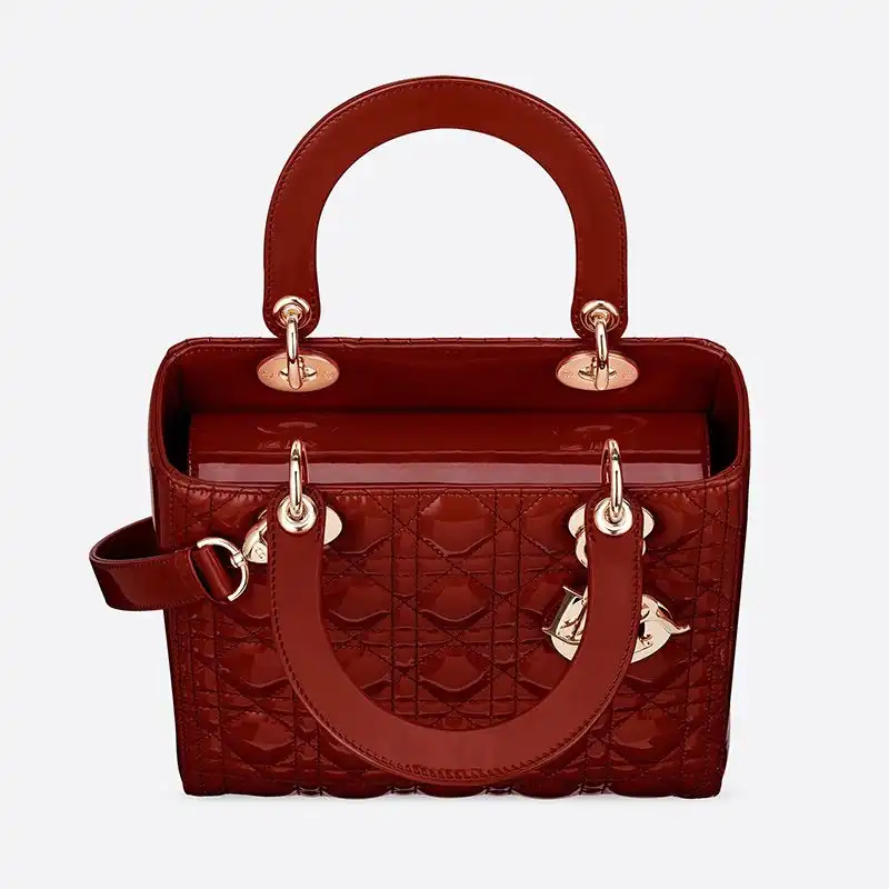 Cheap Medium Lady Dior Bag Patent Cannage Calfskin Red Gold Luxury