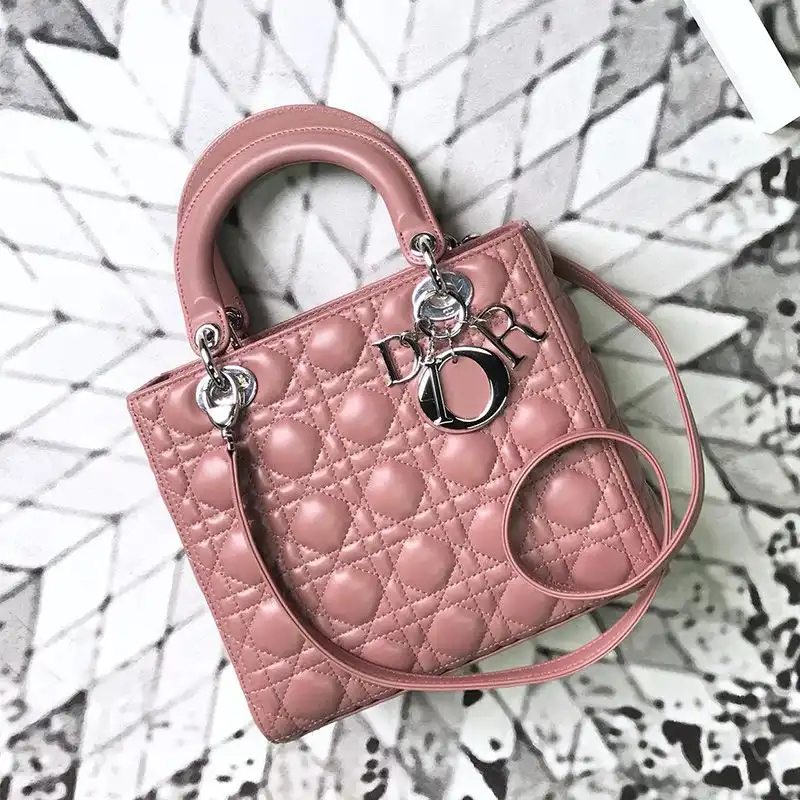 Medium Lady Dior Bag Cannage Lambskin Nude Silver