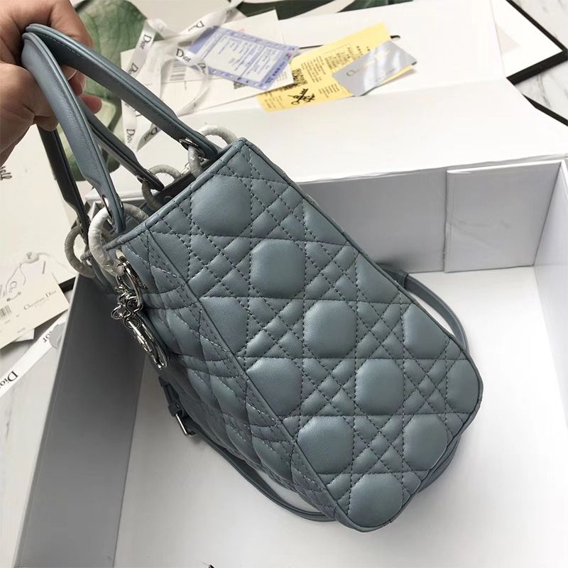 Hot Medium Lady Dior Bag Cannage Lambskin Sky Blue Silver