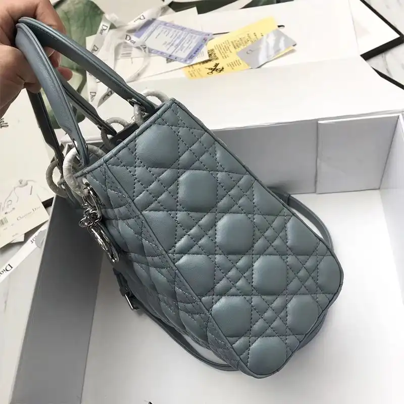 Cheap Medium Lady Dior Bag Cannage Lambskin Sky Blue Silver Luxury