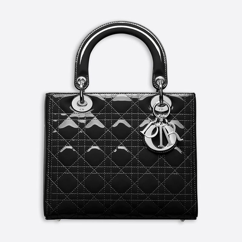 Hot Medium Lady Dior Bag Patent Cannage Calfskin Black Silver