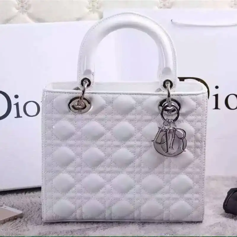 Medium Lady Dior Bag Patent Cannage Calfskin White Silver Luxury