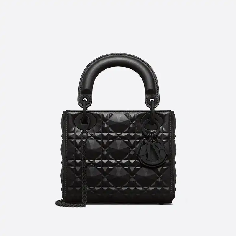 Cheap Mini Lady Dior Bag Ultramatte Cannage Calfskin with Diamond Motif Black Hot Sale