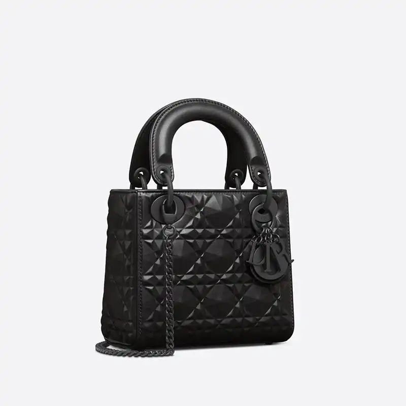 Cheap Mini Lady Dior Bag Ultramatte Cannage Calfskin with Diamond Motif Black Hot Sale