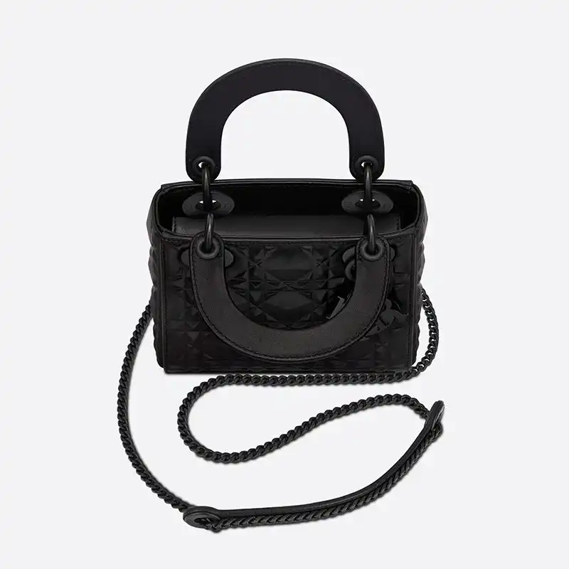 Cheap Mini Lady Dior Bag Ultramatte Cannage Calfskin with Diamond Motif Black Hot Sale