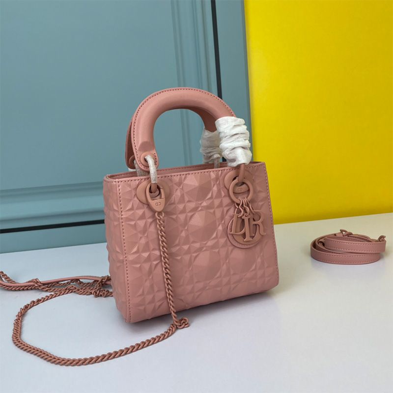 Mini Lady Dior Bag Ultramatte Cannage Calfskin with Diamond Motif Pink Hot Sale