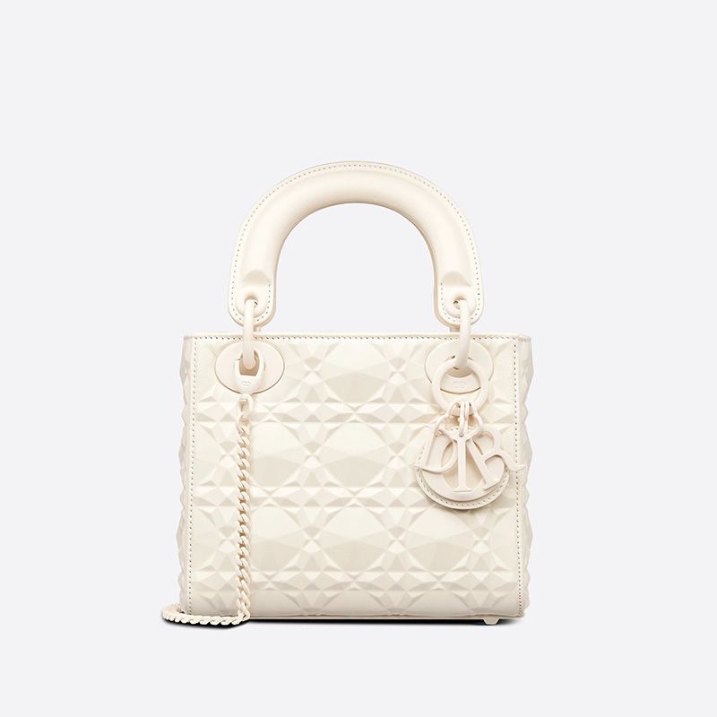 Hot Mini Lady Dior Bag Ultramatte Cannage Calfskin with Diamond Motif White