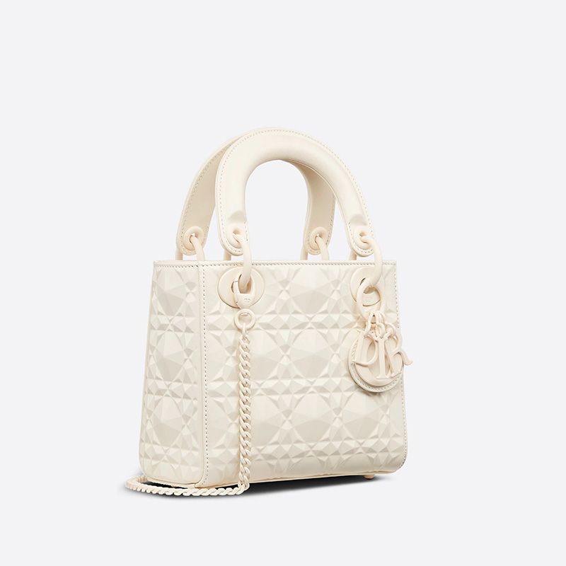 Hot Mini Lady Dior Bag Ultramatte Cannage Calfskin with Diamond Motif White