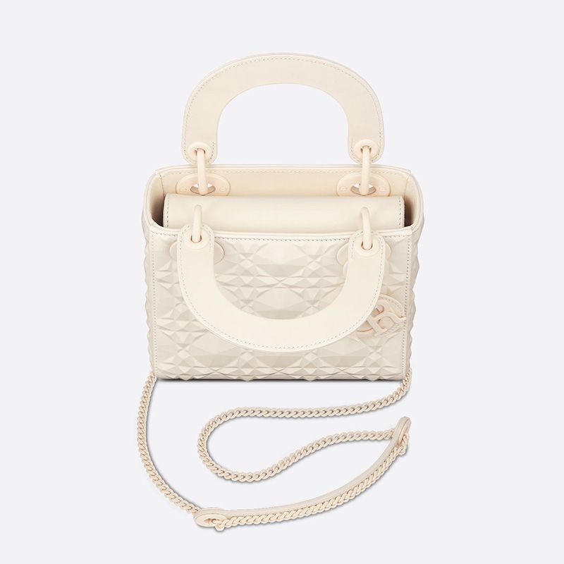 Hot Mini Lady Dior Bag Ultramatte Cannage Calfskin with Diamond Motif White