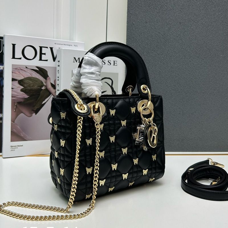 Mini Lady Dior Bag with Butterfly Studs Cannage Lambskin Black Hot Sale