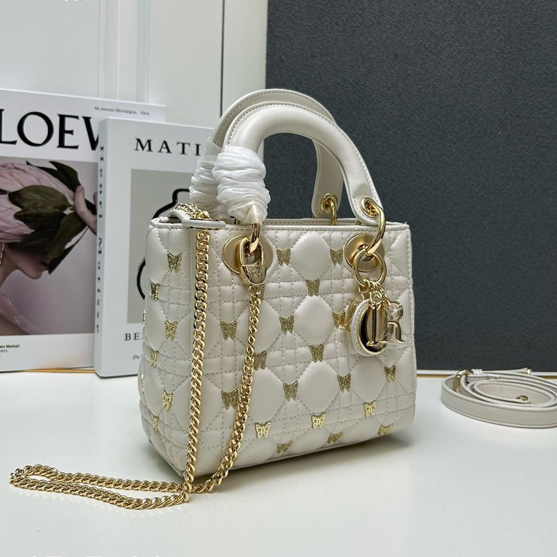 The Unbeatable Features of TOP Mini Lady Dior Bag with Butterfly Studs Cannage Lambskin White