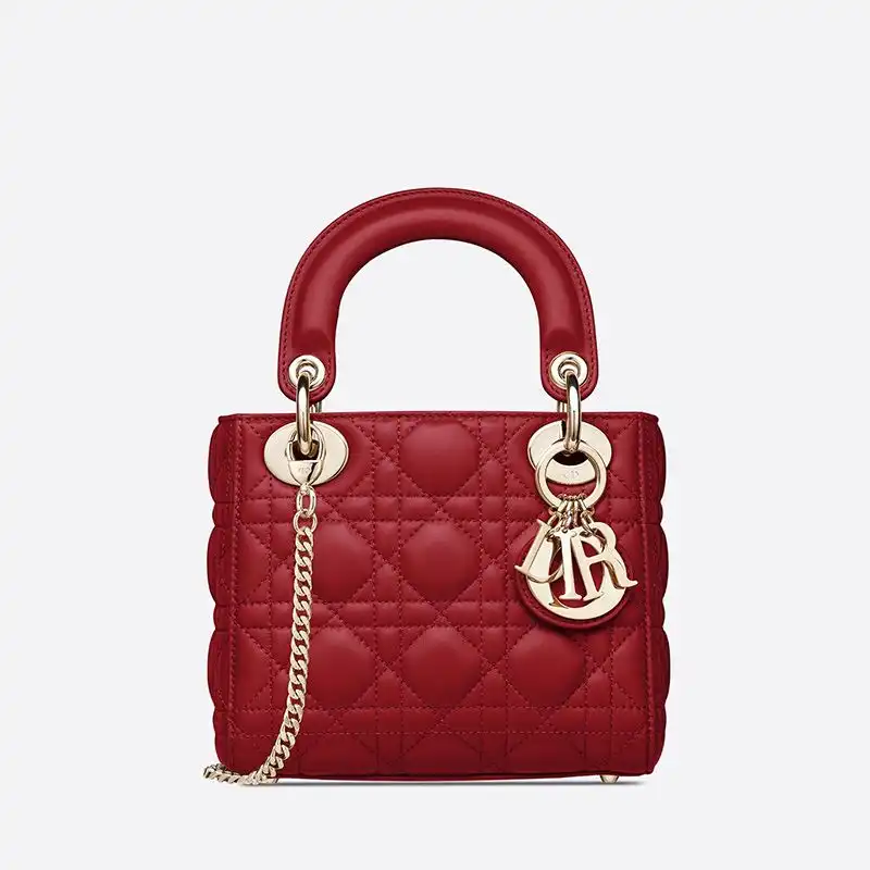 Mini Lady Dior Bag Cannage Lambskin Red Hot Sale