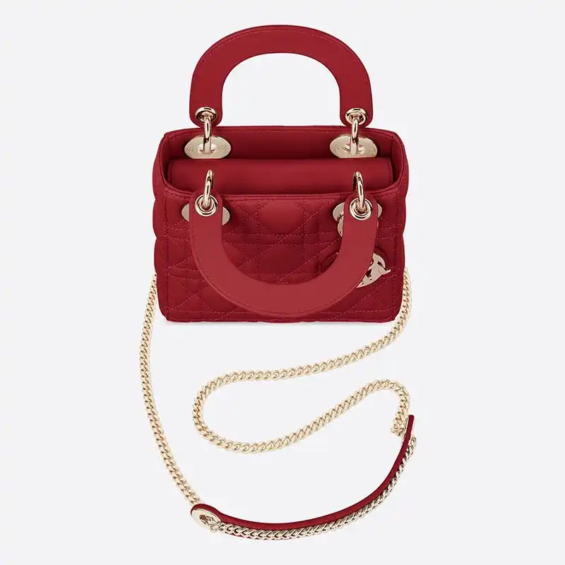 Cheap Mini Lady Dior Bag Cannage Lambskin Red Luxury