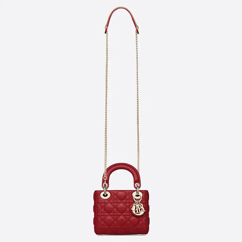 Cheap Mini Lady Dior Bag Cannage Lambskin Red Luxury