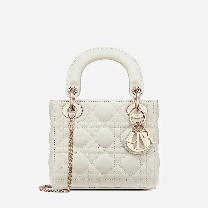 Mini Lady Dior Bag Cannage Lambskin White Hot Sale