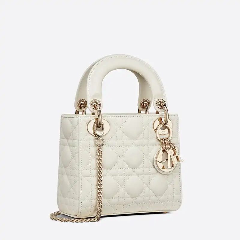 Cheap Mini Lady Dior Bag Cannage Lambskin White Luxury