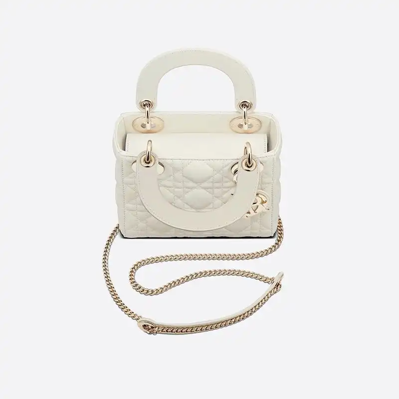 Cheap Mini Lady Dior Bag Cannage Lambskin White Luxury