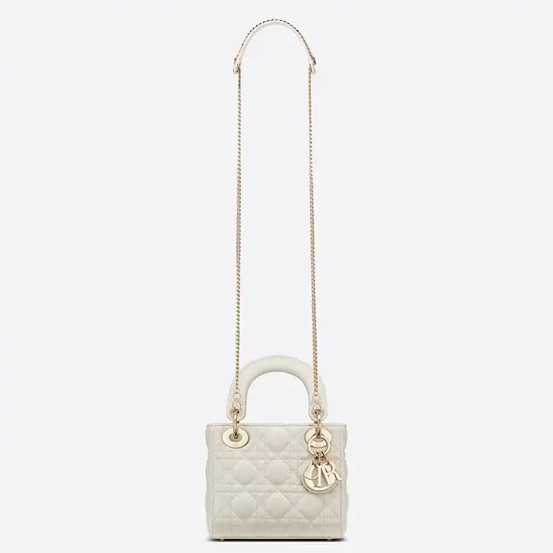 Cheap Mini Lady Dior Bag Cannage Lambskin White Luxury