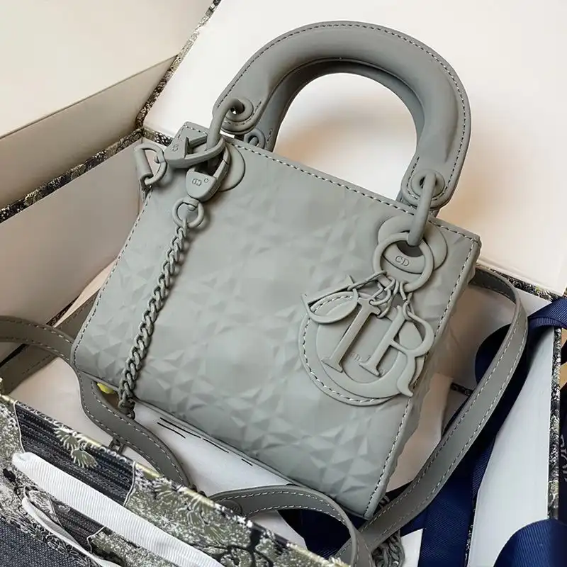 Mini Lady Dior Bag Ultramatte Frosted Cannage Calfskin Grey Hot Sale