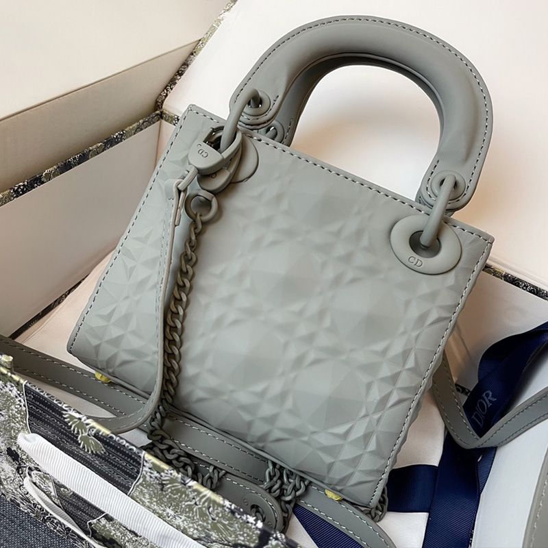 Mini Lady Dior Bag Ultramatte Frosted Cannage Calfskin Grey Luxury