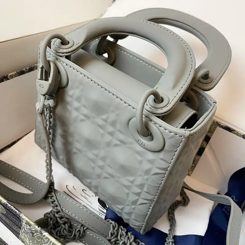 Cheap Mini Lady Dior Bag Ultramatte Frosted Cannage Calfskin Grey Luxury