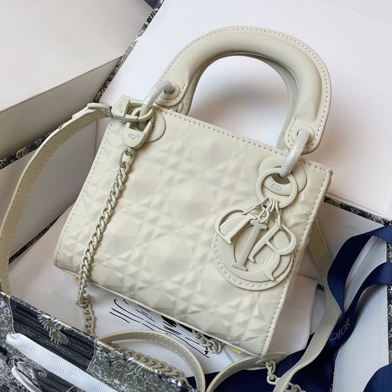 Hot Mini Lady Dior Bag Ultramatte Frosted Cannage Calfskin White